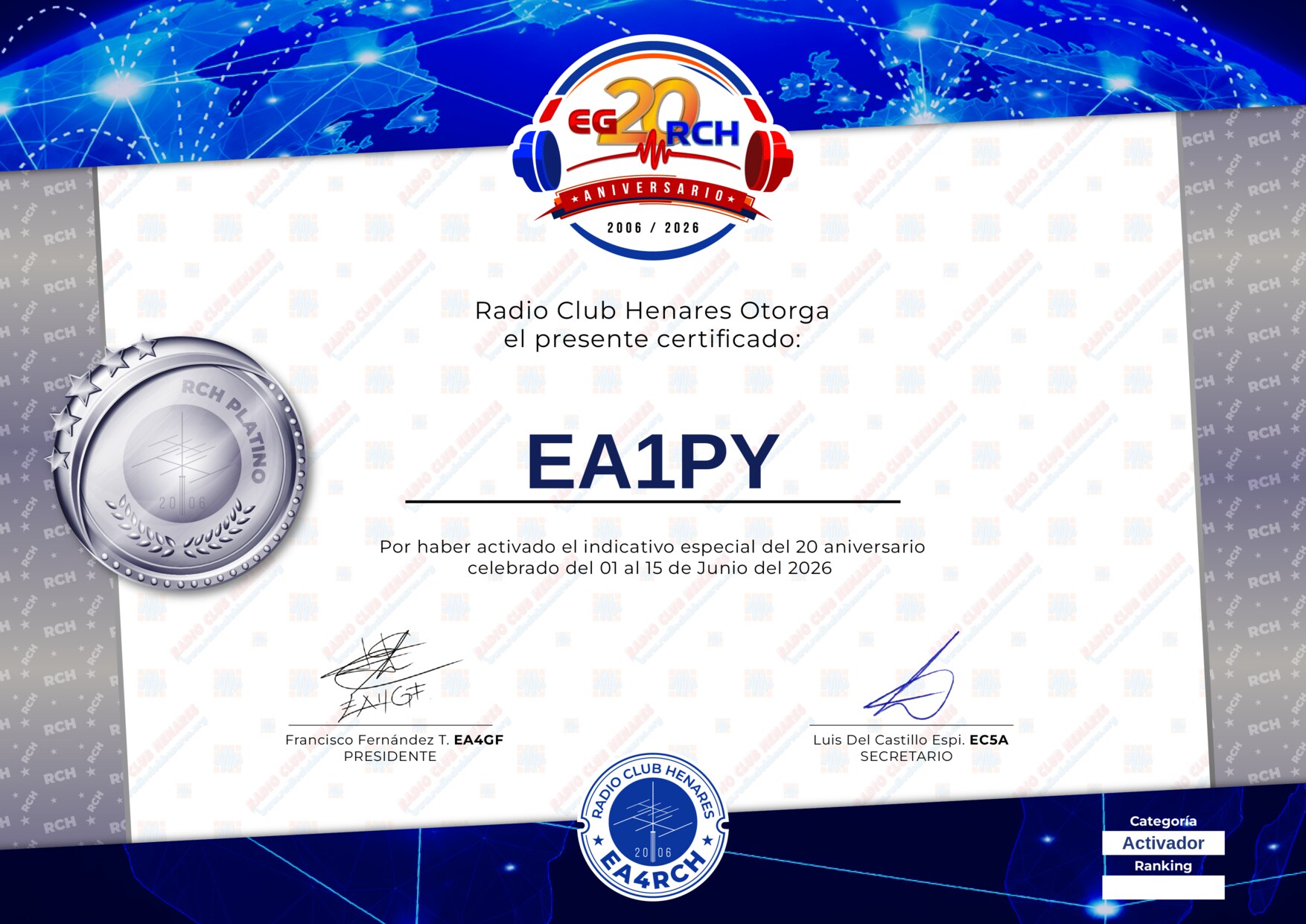 Diploma EG20RCH de EA1PY