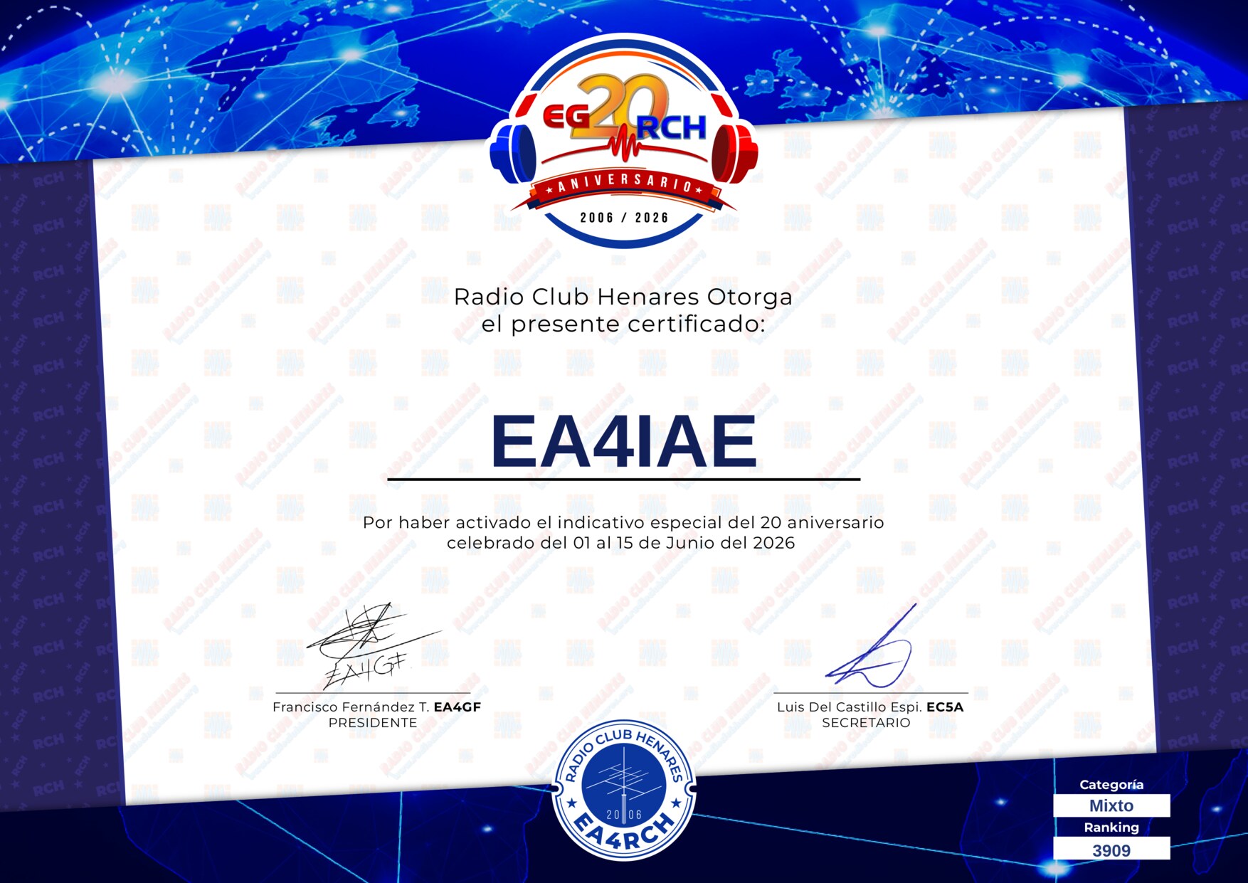 Diploma EG20RCH de EA4IAE