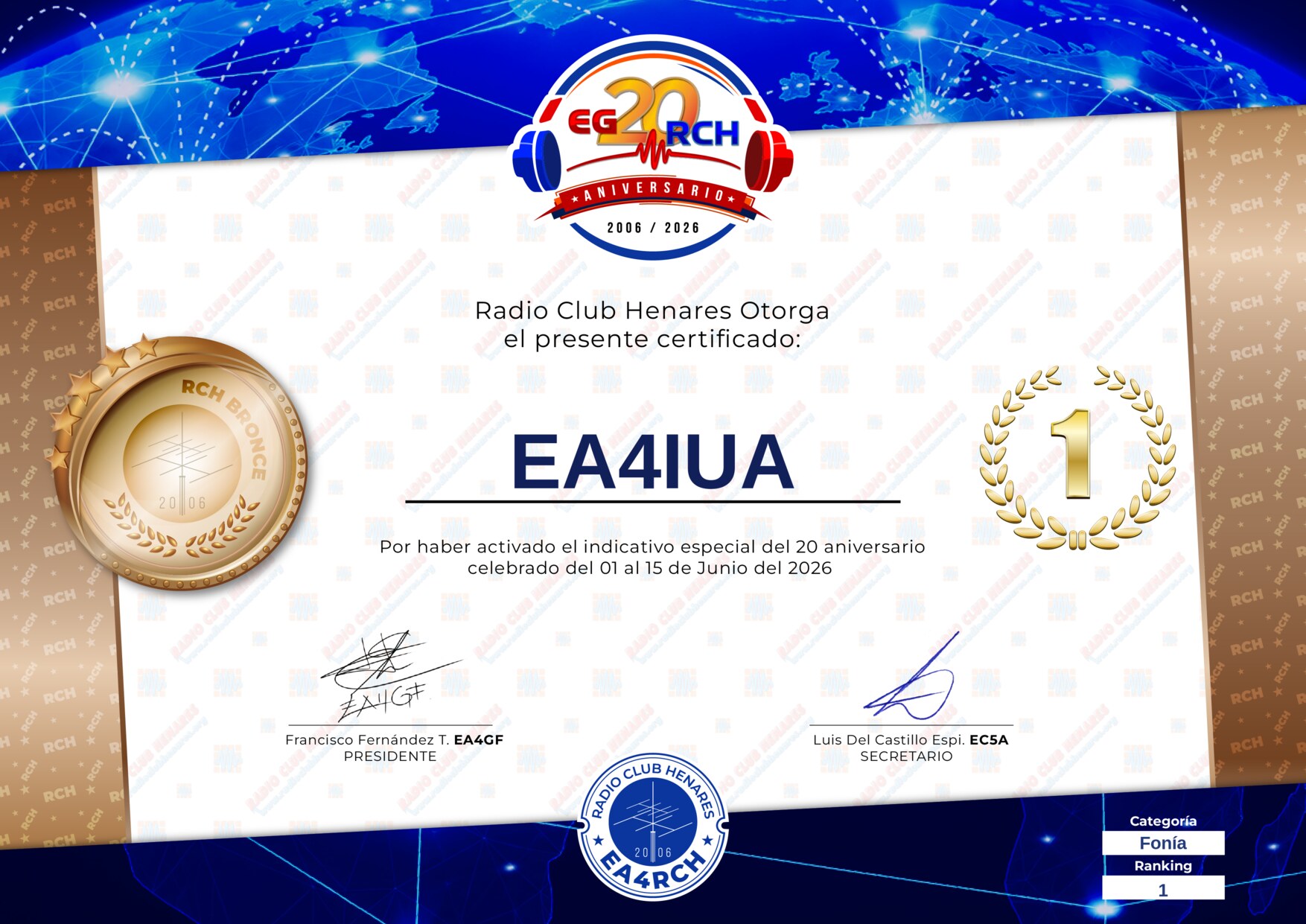 Diploma EG20RCH de EA4IUA