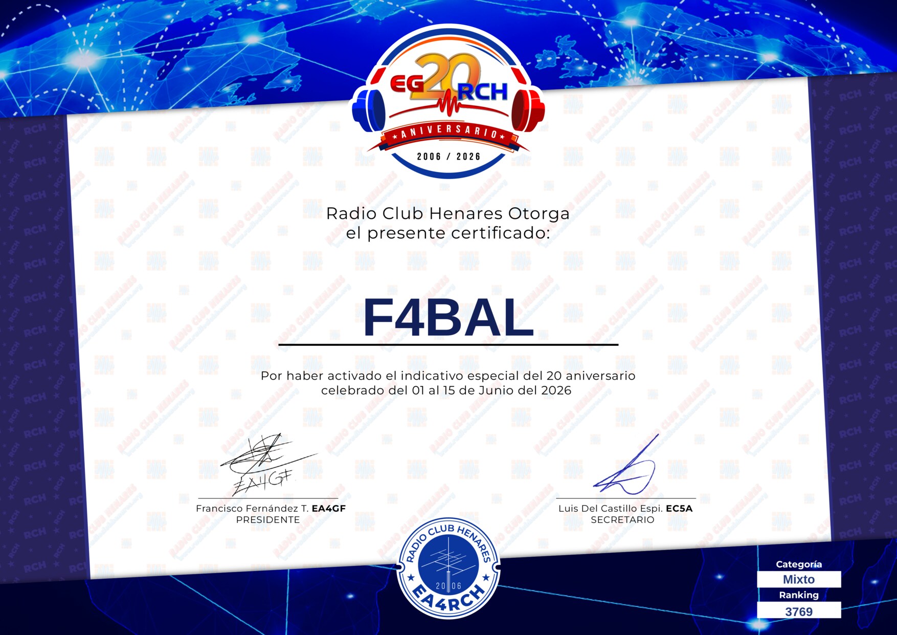 Diploma EG20RCH de F4BAL