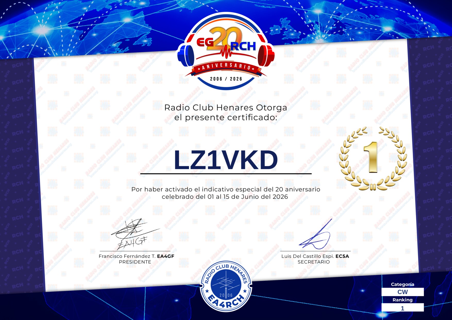 Diploma EG20RCH de LZ1VKD