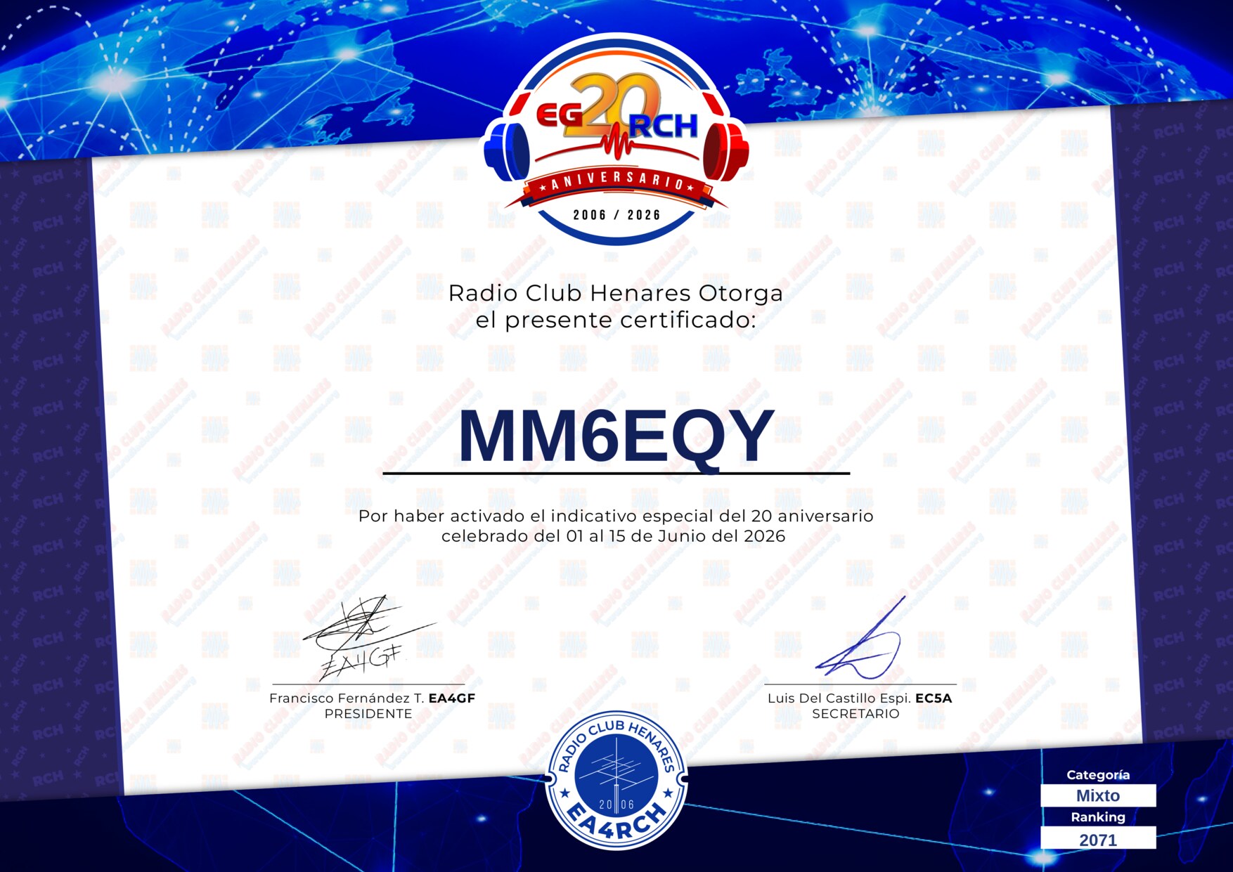 Diploma EG20RCH de MM6EQY