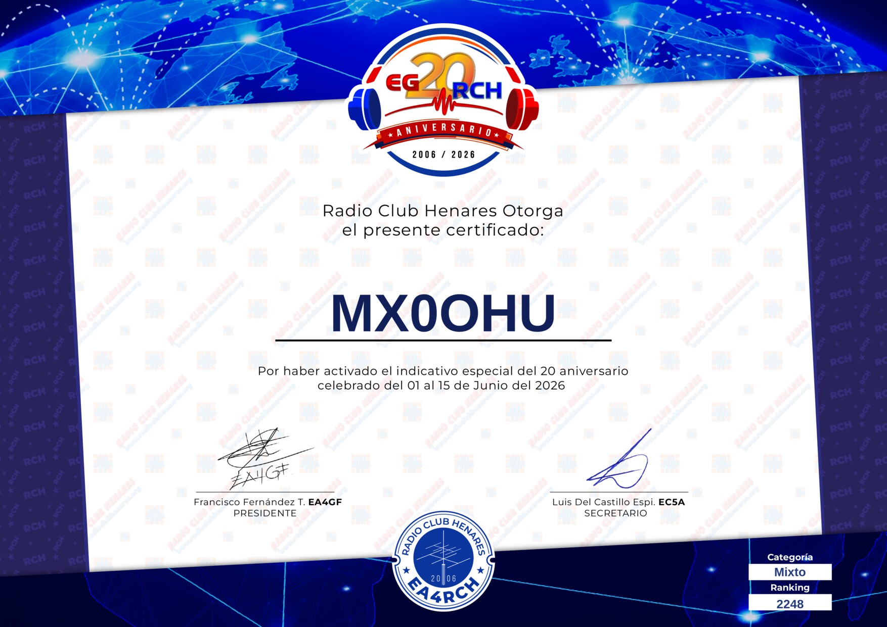 Diploma EG20RCH de MX0OHU