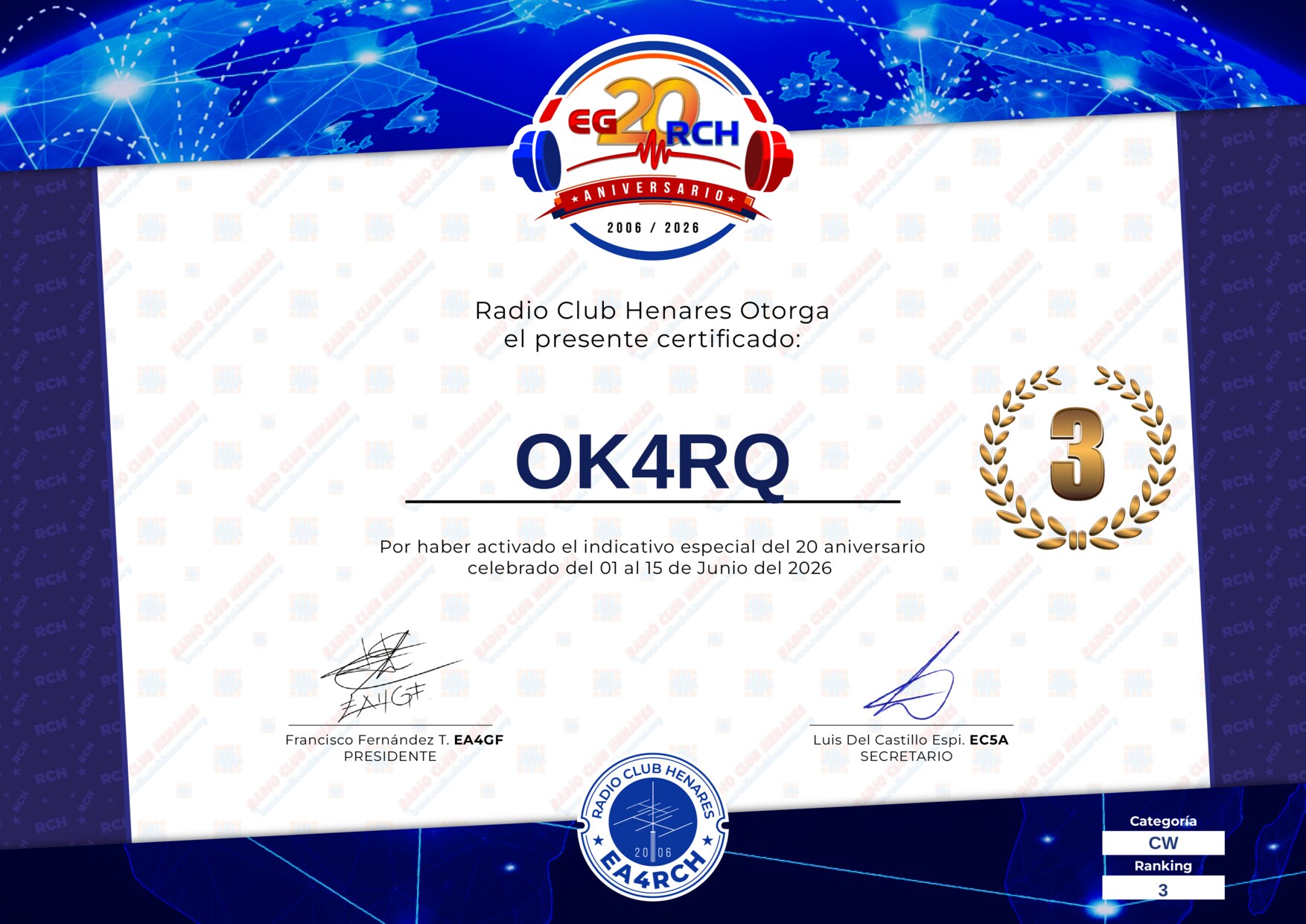Diploma EG20RCH de OK4RQ