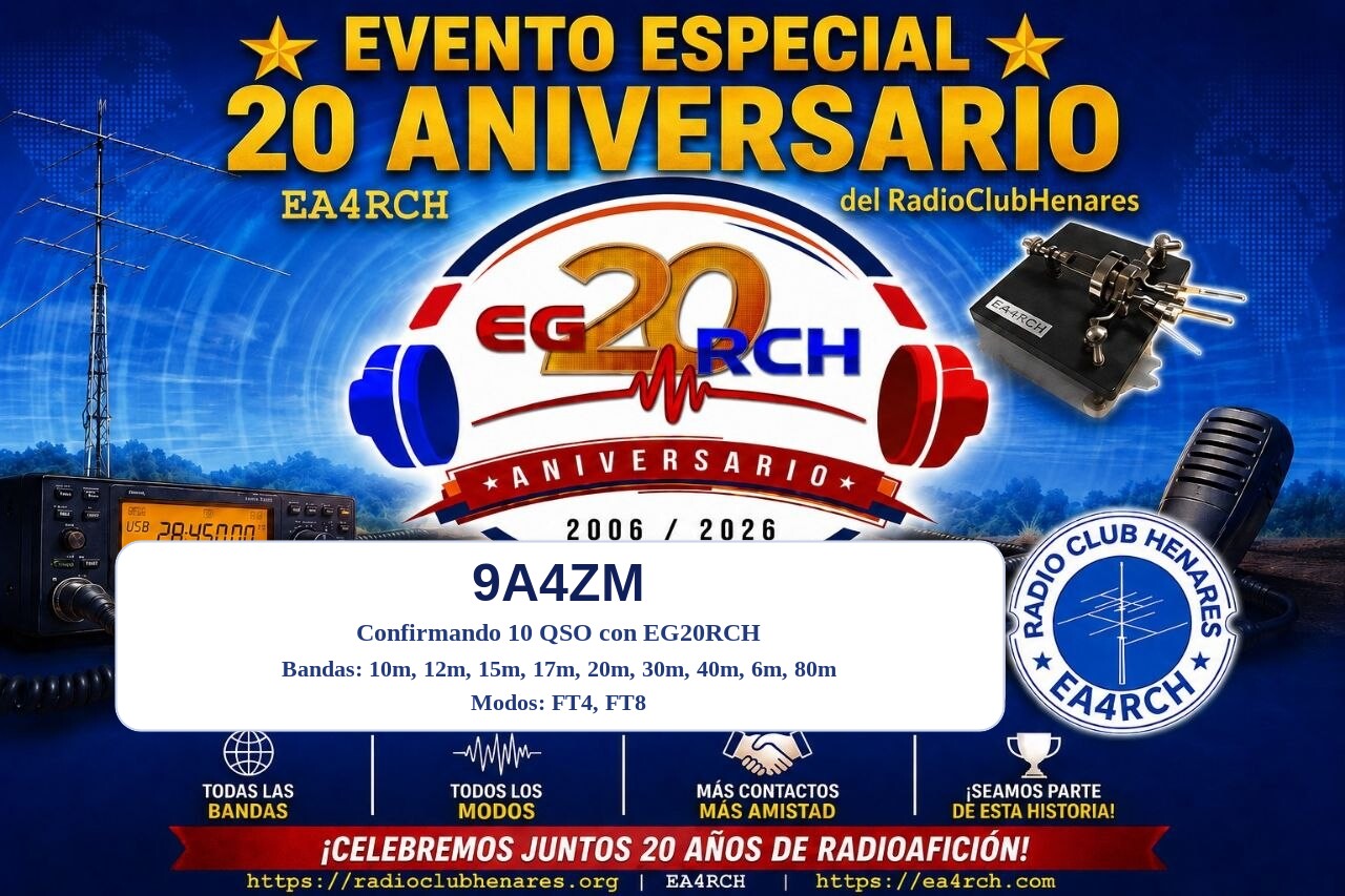 QSL EG20RCH para 9A4ZM
